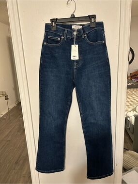 SPANX Dark Indigo Jeans with Yellow Stitching